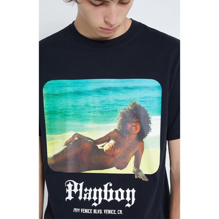 Playboy svart menn t-skjorte ved stranden klær 24X2X256