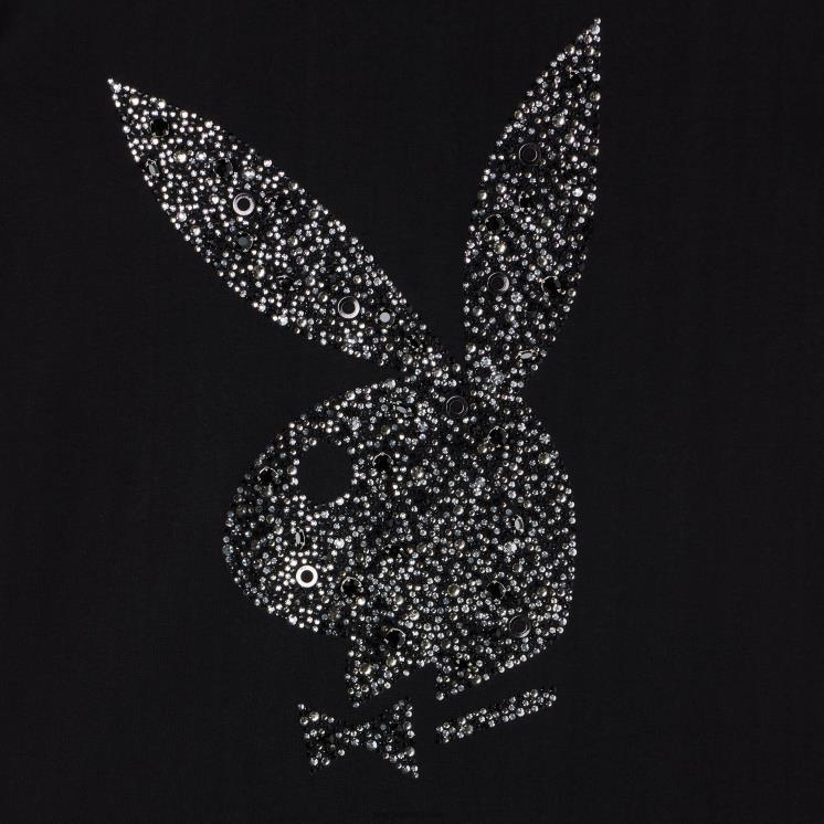 Playboy x John Richmond svart menn rhinestone t-skjorte med kaninhode klær 24X2X289